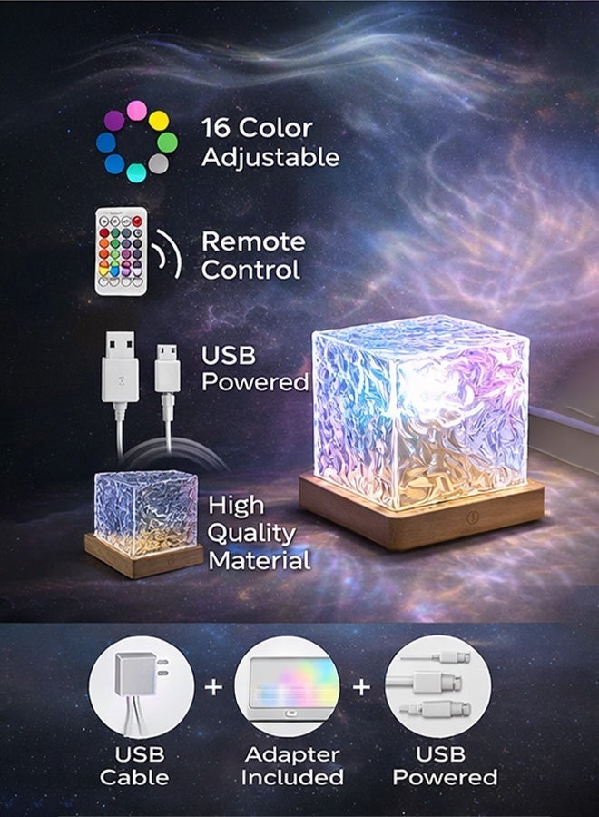 AHAKAC 16 Colors Water Ripple Table Lamp Creative Bedside Flame Atmosphere Light Romantic Night Light Gift Starry Sky Projection Light - Image 4